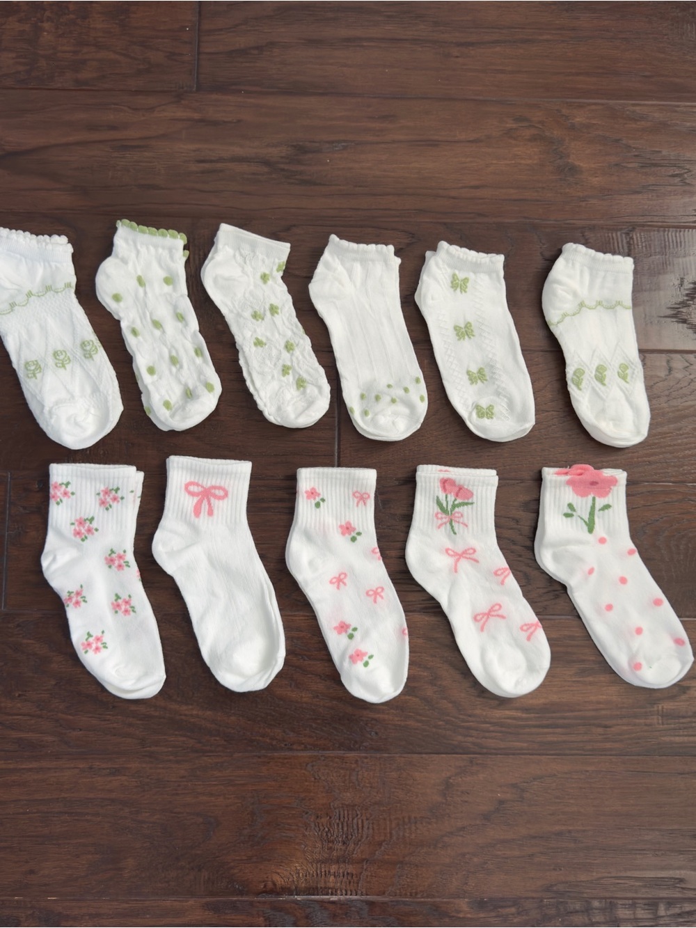 NWOT White Socks Assortment with Pink & Green Floral Accents - 11 Pack